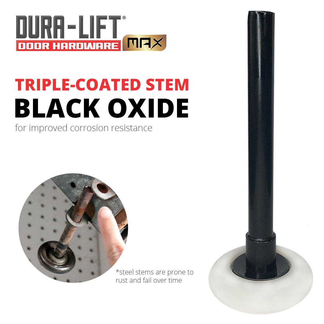 DURA-LIFT Ultra-Life MAX Plus 2" Nylon 6200ZZ Bearing Sealed Black Oxide 4" Stem Roller (10 Pack)