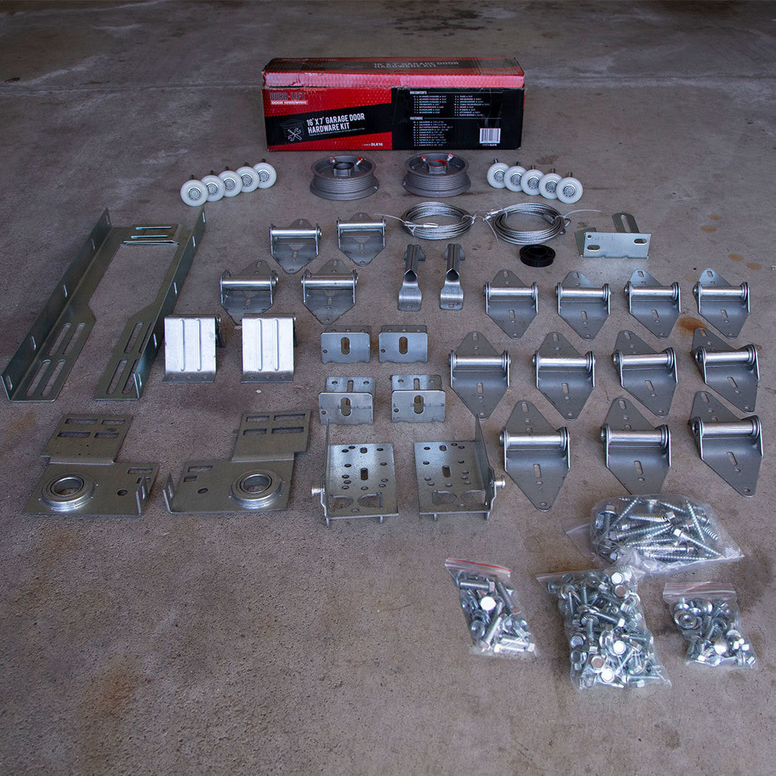 DURA-LIFT 16' x 7' Garage Door Premium Hardware Parts Installation Box
