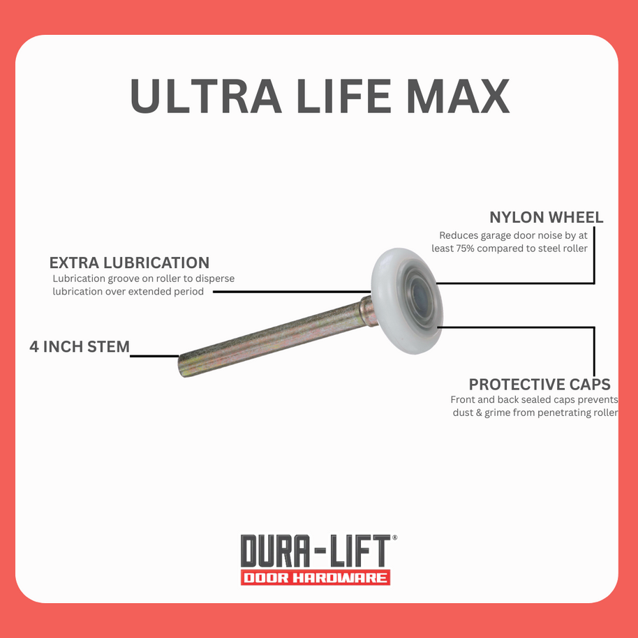 DURA-LIFT Ultra-Life Max 2 in. Nylon Garage Door Roller w/ Sealed 6200ZZ Bearing & 4-in. Stem