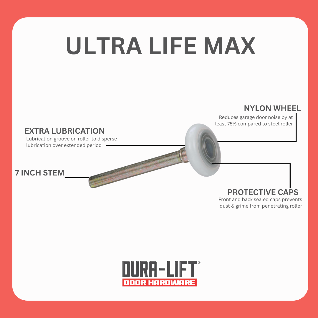 DURA-LIFT Ultra-Life Max 2 in. Nylon Garage Door Roller w/ Sealed 6200ZZ Bearing & 7-in. Stem (10-Pack)-DLMR6200ZZ7