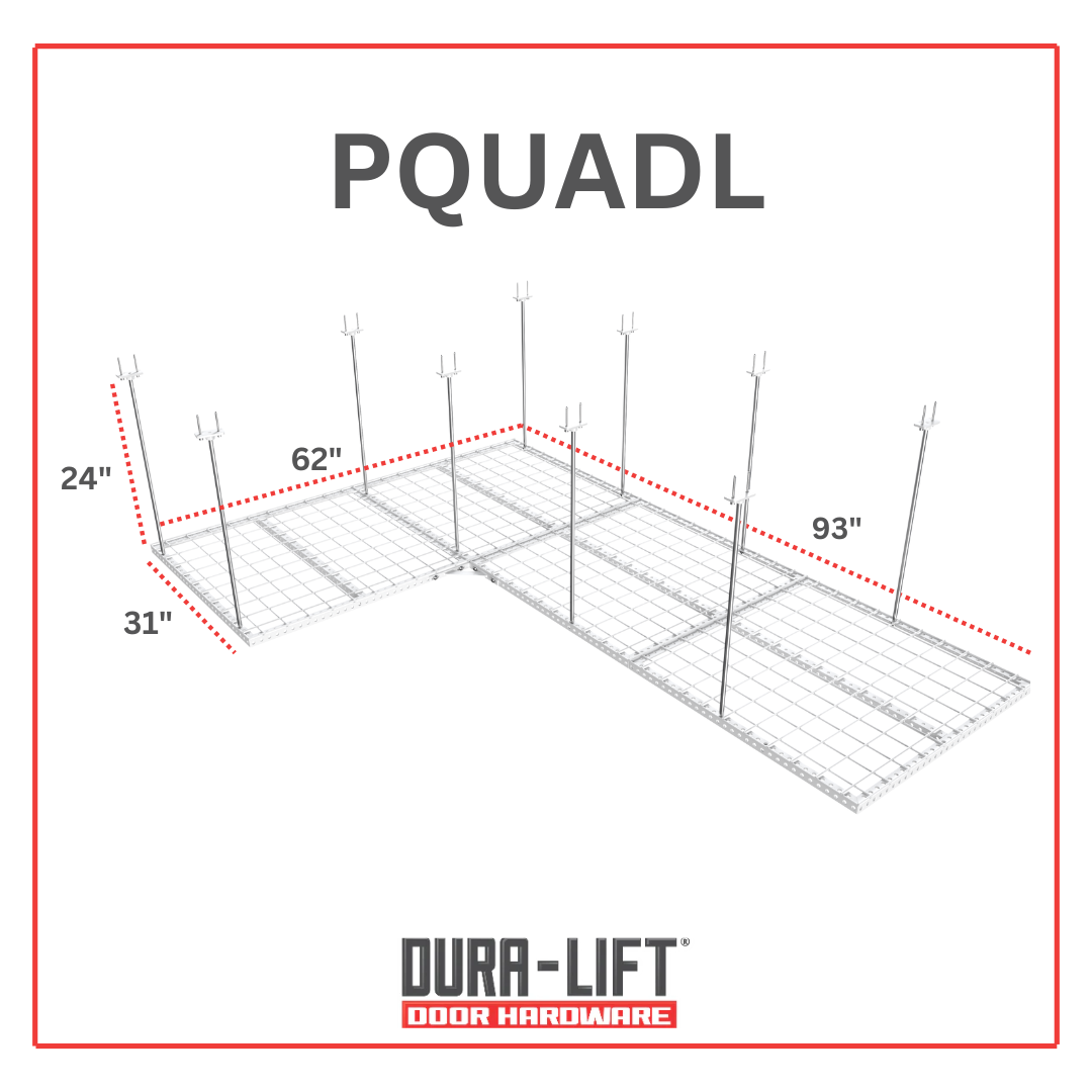Dura-Lift Elevate Adjustable Height Overhead Garage Door Ceiling Quad L Storage Platform (31 in. W x 124 in D) -PQUADL