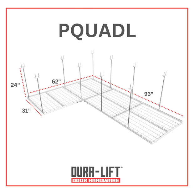Dura-Lift Elevate Adjustable Height Overhead Garage Door Ceiling Quad L Storage Platform (31 in. W x 124 in D) -PQUADL