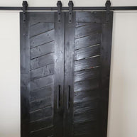 DURA-LIFT Matte Black Durable Double Door EZ Sliding Steel Track Barn Door Hardware Kit-DLDB2