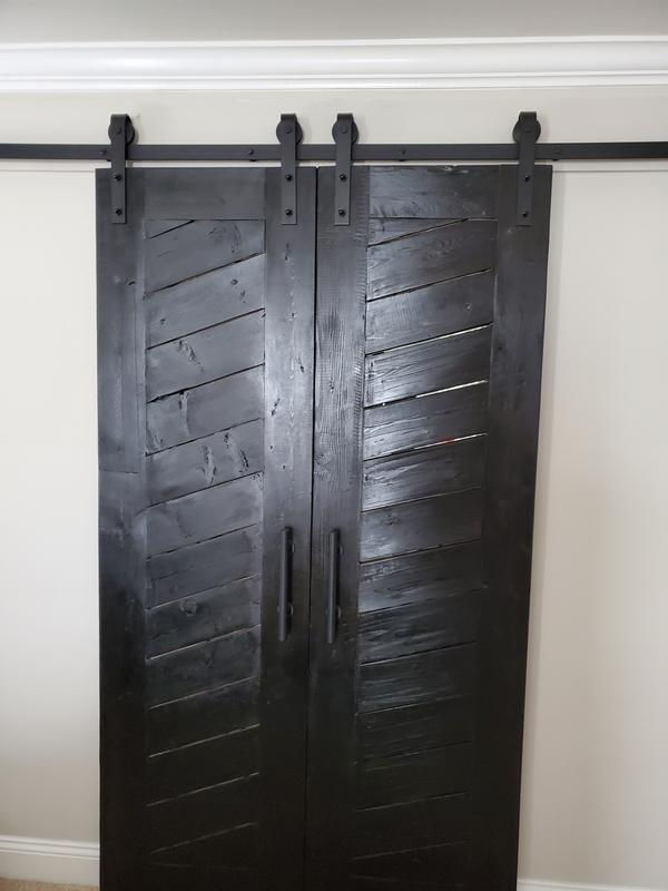 DURA-LIFT Matte Black Durable Double Door EZ Sliding Steel Track Barn Door Hardware Kit-DLDB2