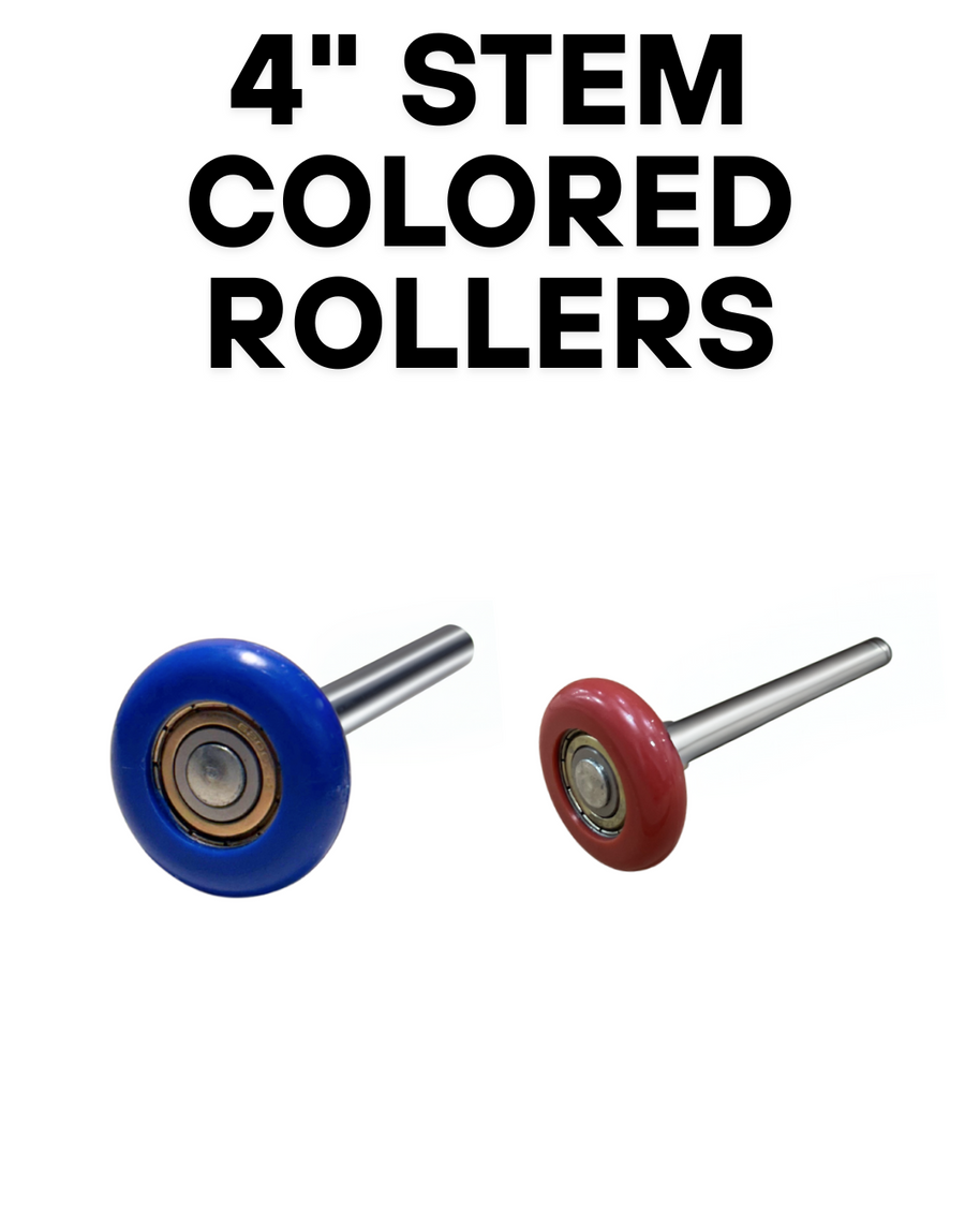 DURA-LIFT 2" Nylon Garage Door Rollers with 4" Stem and COLORED Wheel (Blue or Red) – Unsealed 4" Stem with 8 Ball Bearing 6200ZZ (Box of 10)