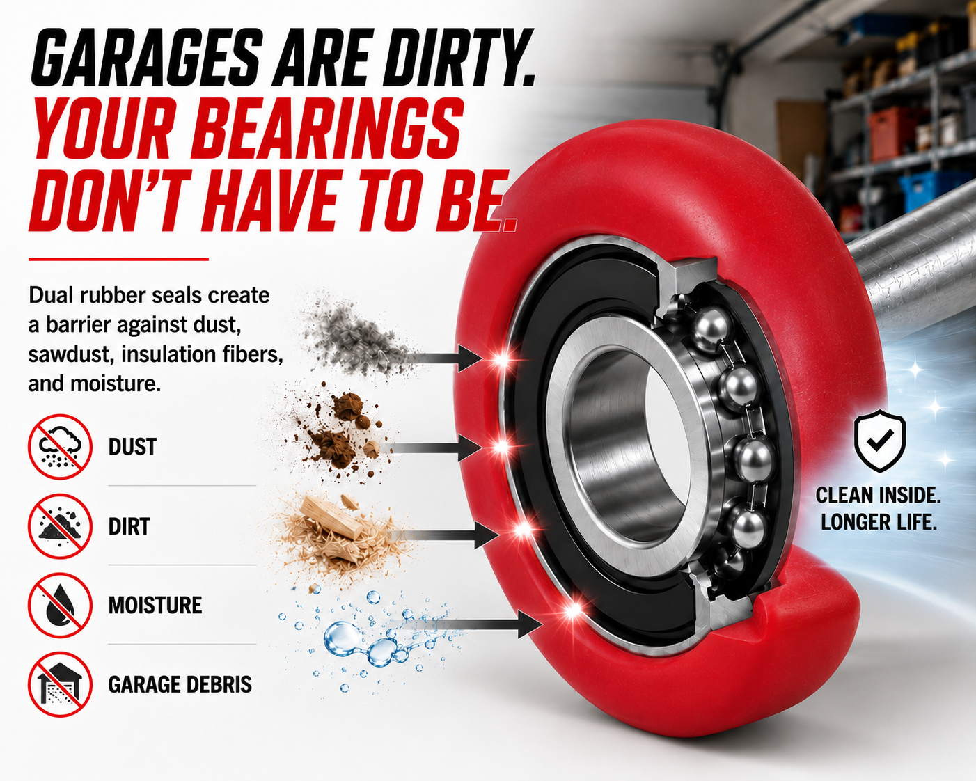 Dura-Lift TrueSeal Garage Door Red Roller, 200K-Cycle Sealed Bearing, 10-Pack