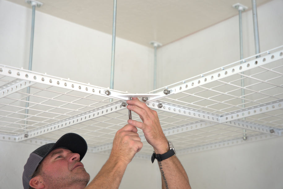 Dura-Lift Elevate Adjustable Height Overhead Garage Door Ceiling Quad L Storage Platform (31 in. W x 124 in D) -PQUADL
