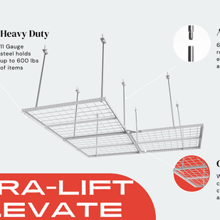 Dura-Lift Elevate Adjustable Height Overhead Garage Door Ceiling Quad L Storage Platform (31 in. W x 124 in D) -PQUADL