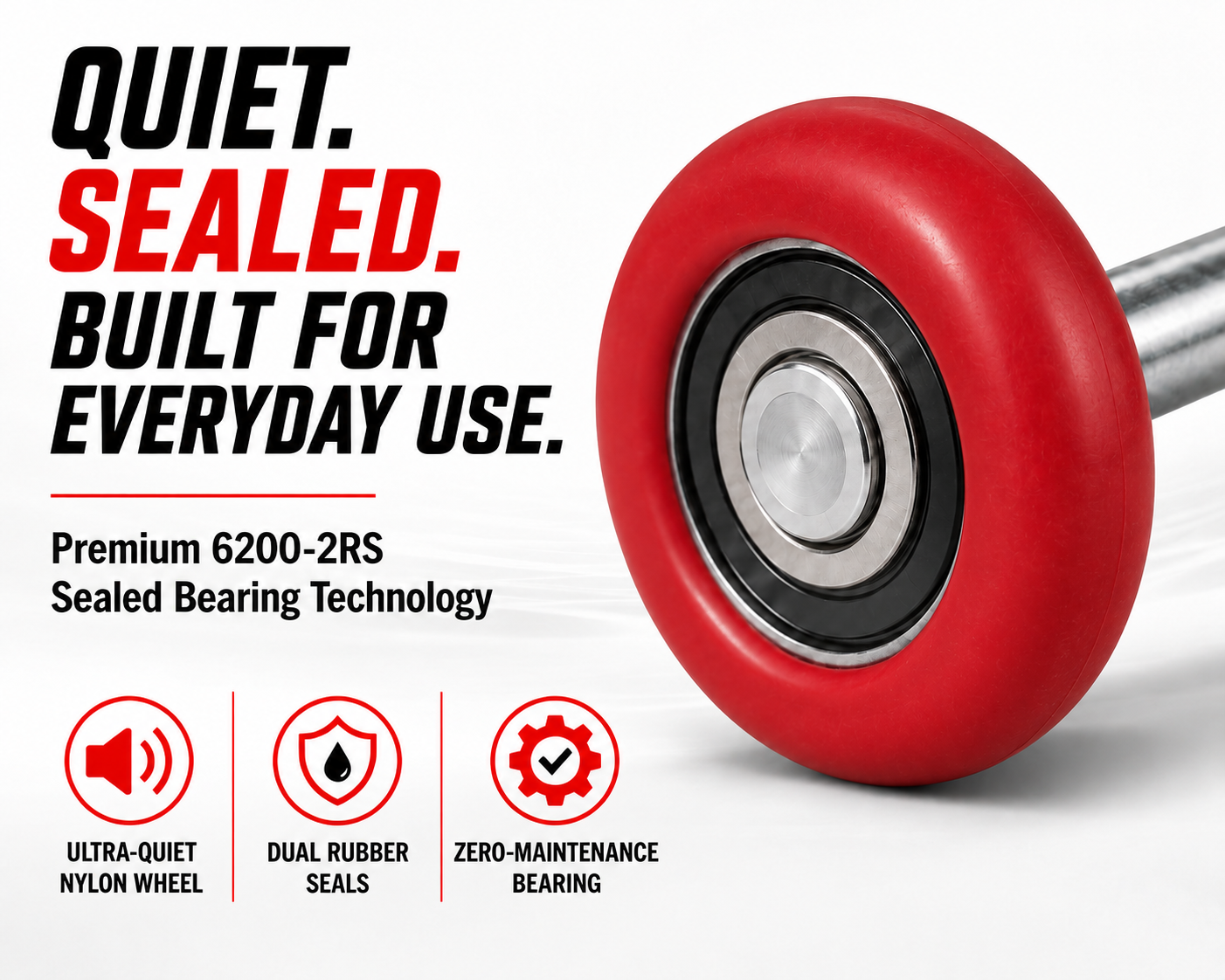 Dura-Lift TrueSeal Garage Door Red Roller, 200K-Cycle Sealed Bearing, 10-Pack