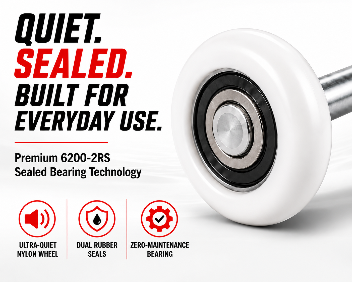Dura-Lift TrueSeal Garage Door White Roller, 200K-Cycle Sealed Bearing, 10-Pack