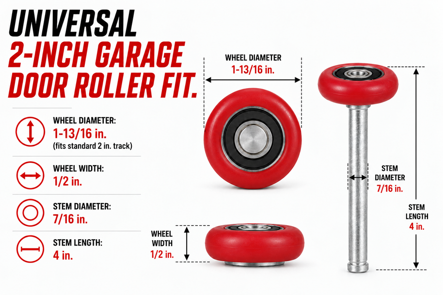 Dura-Lift TrueSeal Garage Door Red Roller, 200K-Cycle Sealed Bearing, 10-Pack