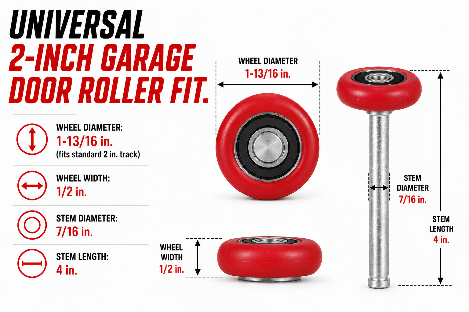 Dura-Lift TrueSeal Garage Door Red Roller, 200K-Cycle Sealed Bearing, 10-Pack