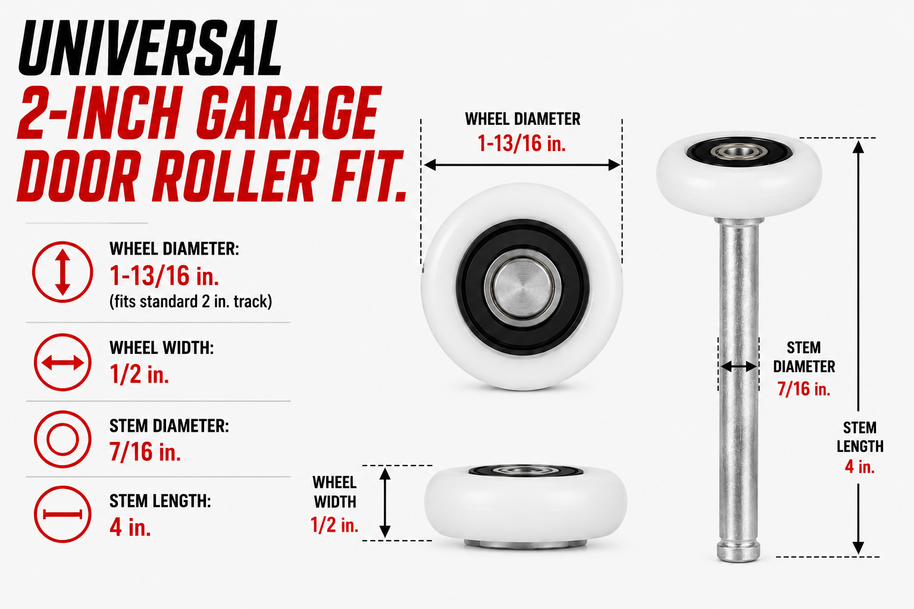 Dura-Lift TrueSeal Garage Door White Roller, 200K-Cycle Sealed Bearing, 10-Pack