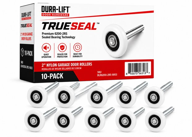 Dura-Lift TrueSeal Garage Door White Roller, 200K-Cycle Sealed Bearing, 10-Pack