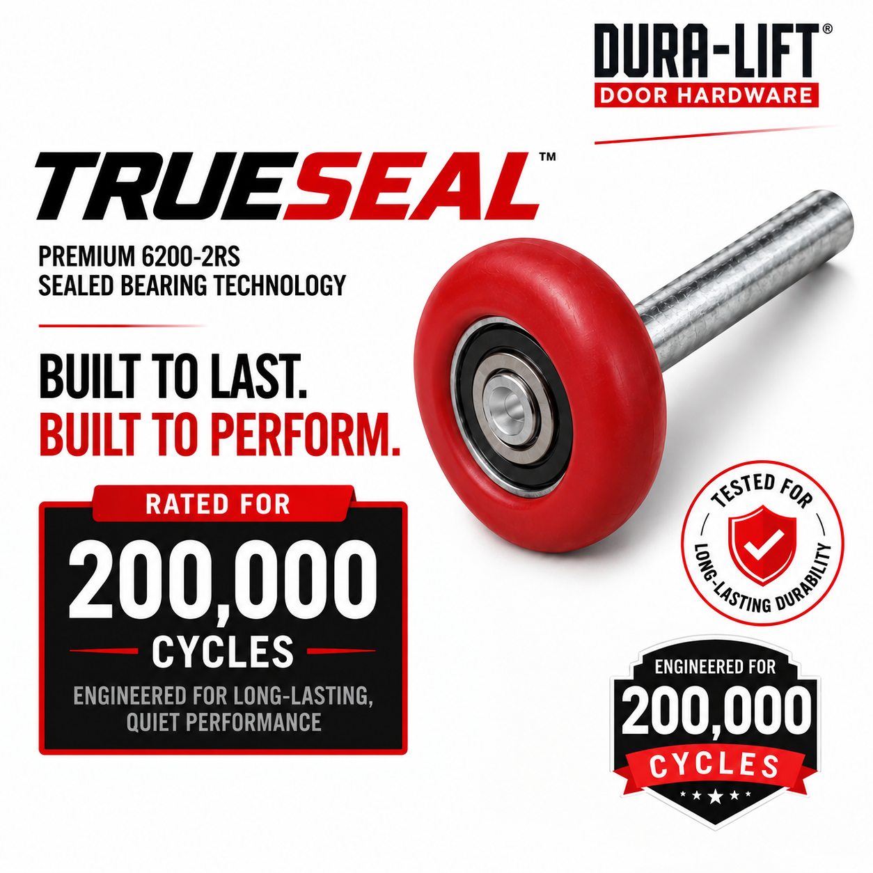 Dura-Lift TrueSeal Garage Door Red Roller, 200K-Cycle Sealed Bearing, 10-Pack