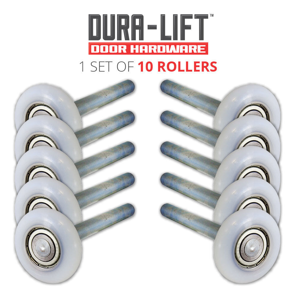 DURA-LIFT Ultra-Life 2" Reinforced 6200Z Bearing Nylon Garage Door Roller and 4" Stem (10-Pack)