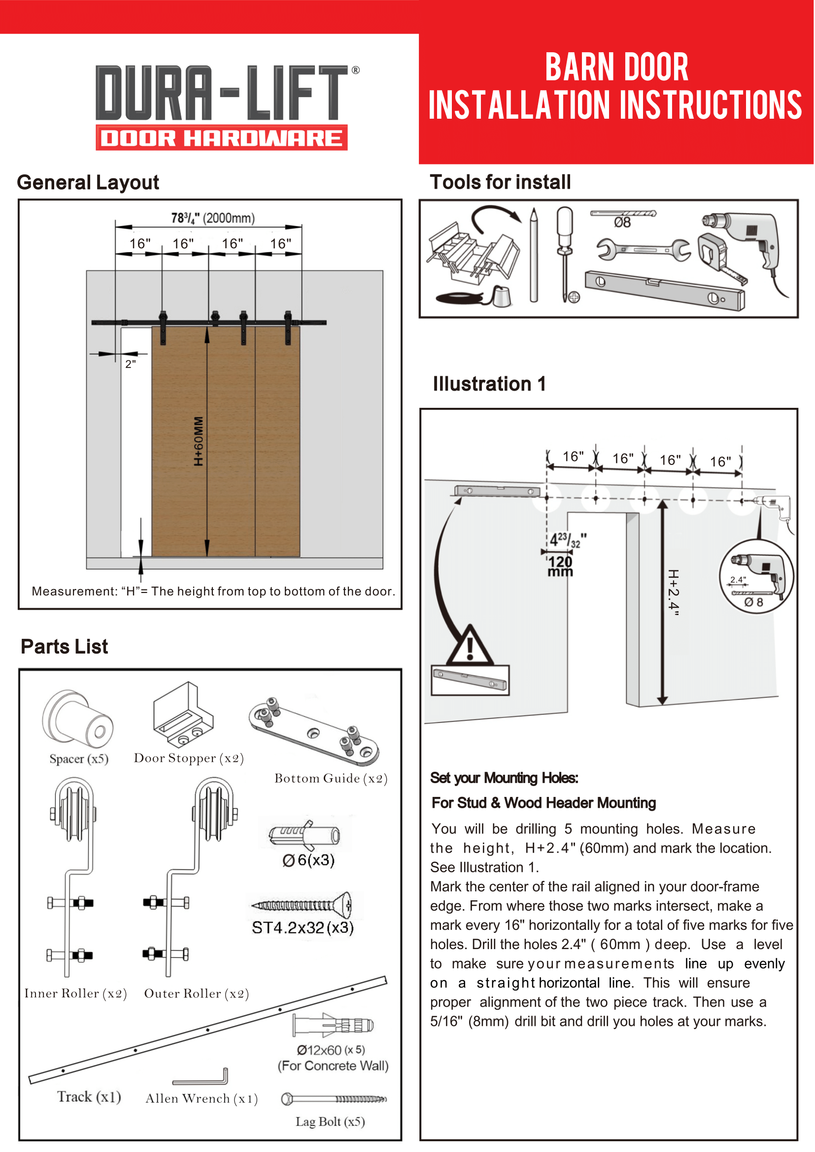 DURA-LIFT Matte Black Durable Single Door EZ-Sliding Steel Track Barn Door Hardware Kit-DLDB1