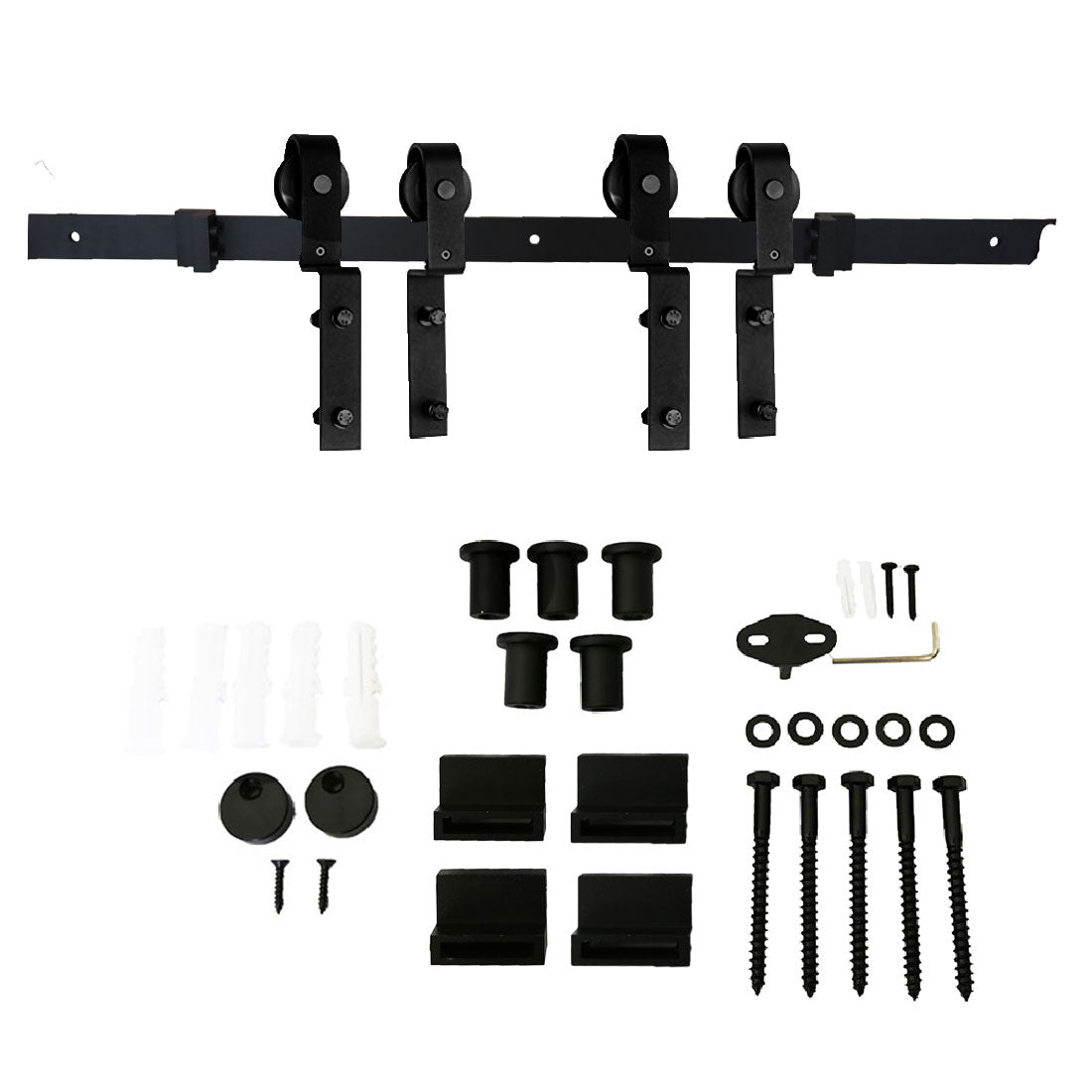 DURA-LIFT Matte Black Durable Double Door EZ Sliding Steel Track Barn Door Hardware Kit-DLDB2