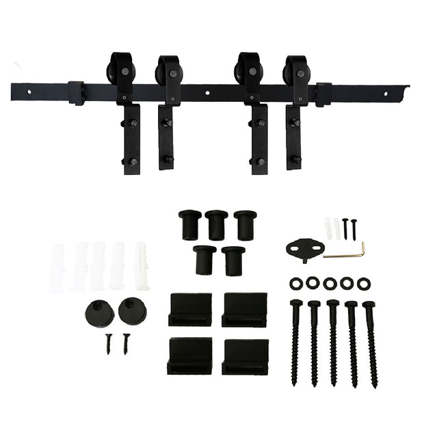 DURA-LIFT Matte Black Durable Double Door EZ Sliding Steel Track Barn Door Hardware Kit-DLDB2