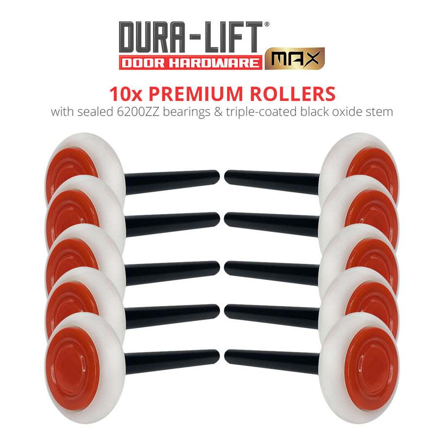 DURA-LIFT Ultra-Life MAX Plus 2" Nylon 6200ZZ Bearing Sealed Black Oxide 4" Stem Roller (10 Pack)-DLMR6200ZZPB