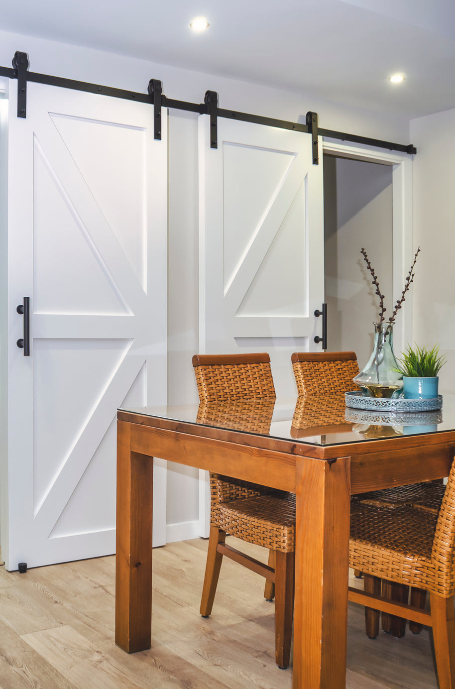 DURA-LIFT Matte Black Durable Double Door EZ Sliding Steel Track Barn Door Hardware Kit-DLDB2