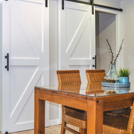 DURA-LIFT Matte Black Durable Double Door EZ Sliding Steel Track Barn Door Hardware Kit-DLDB2