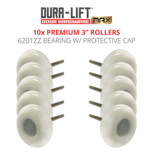 DURA-LIFT Ultra-Life MAX 3" 6201ZZ Nylon Garage Door Roller with 7" Steel Stem (10-Pack)