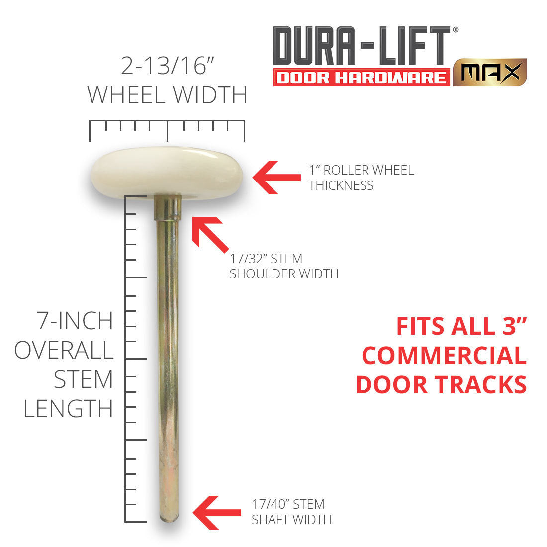 DURA-LIFT Ultra-Life MAX 3" 6201ZZ Nylon Garage Door Roller with 7" Steel Stem (10-Pack)